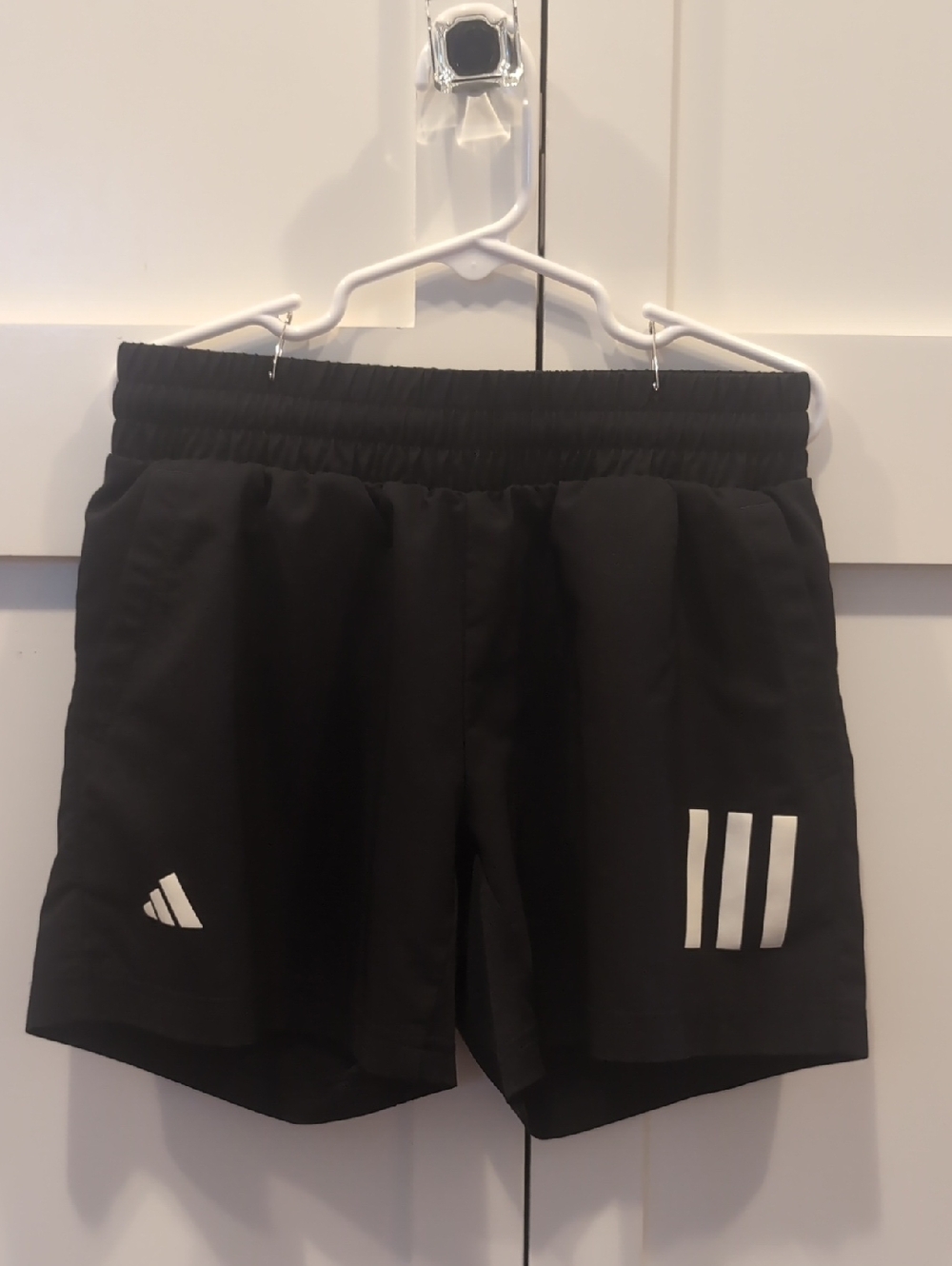 adidas Black Kids Athletic Shorts with White Logo and Stripes